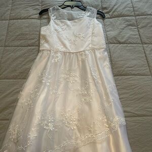 Elegant White Floral Embroidered Kids Dress